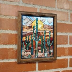 Saguaro Cactus Sonoran Desert Stained Glass Style Framed Art Print
